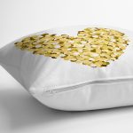 Beyaz Zemin Üzerinde Gold Detaylı Kalp Çizimli Modern Yastık Kırlent Kılıfı Realhomes