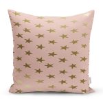 - 7689 - Realhomes Pastel Zemin Üzerinde Gold Detaylı Yıldız Desenli Modern Yastık Kırlent Kılıfı Realhomes
