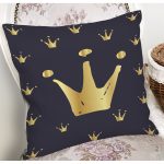 Siyaz Zemin Üzerinde Gold Detaylı Taç Desenli Dijital Baskılı Modern Yastık Kılıfı Realhomes