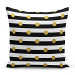 Beyaz Zeminli Gold Detaylı Puantiye Dijital Baskılı Modern Yastık Kırlent Kılıfı Realhomes