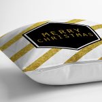 Beyaz Zemin Üzerinde Gold Detaylı Merry Christmas Yazılı Yastık Kırlent Kılıfı Realhomes