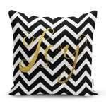 - 7700 - Realhomes Beyaz Zemin Üzerinde Gold Detaylı Siyah Zigzag Modern Yastık Kırlent Kılıfı Realhomes