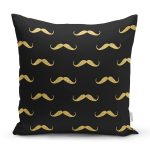 Siyah Zeminli Gold Detaylı Çizim Dijital Baskılı Modern Yastık Kırlent Kılıfı Realhomes