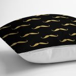 Siyah Zeminli Gold Detaylı Çizim Dijital Baskılı Modern Yastık Kırlent Kılıfı Realhomes