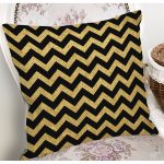 - 7704 - Realhomes Gold Zeminli Siyah Zigzag Desenli Dijital Baskılı Modern Yastık Kırlent Kılıfı Realhomes