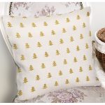 Beyaz Zemin Üzerinde Gold Renkli Çam Ağacı Desenli Modern Yastık Kırlent Kılıfı Realhomes