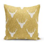 Gold Zemin Üzerinde Geyik Desenli Dijital Baskılı Modern Yastık Kırlent Kılıfı Realhomes