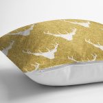 Gold Zemin Üzerinde Geyik Desenli Dijital Baskılı Modern Yastık Kırlent Kılıfı Realhomes