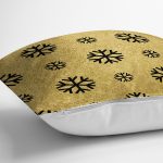 Gold Zemin Üzerinde Siyah Renkli Kartanesi Desenli Modern Yastık Kırlent Kılıfı Realhomes