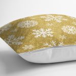 Gold Zemin Üzerinde Beyaz Renkli Kartanesi Desenli Modern Yastık Kırlent Kılıfı Realhomes