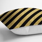 - 7709 - Realhomes Gold Zeminli Siyah Geometrik Desenli Dijital Baskılı Modern Yastık Kırlent Kılıfı Realhomes