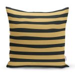 Gold Zemin Üzerinde Siyah Çizgili Dijital Baskılı Modern Yastık Kırlent Kılıfı Realhomes