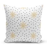 Beyaz Zeminli Gold Detaylı Kartanesi Dijital Baskılı Modern Yastık Kırlent Kılıfı Realhomes