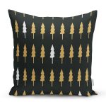 Siyah Zemin Üzerinde Gold Detaylı Çamağacı Desenli Modern Yastık Kırlent Kılıfı Realhomes