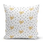 Beyaz Zemin Üzerinde Gold Detaylı Geometrik Çizim Modern Yastık Kırlent Kılıfı Realhomes