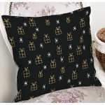 Siyah Zemin Üzerinde Gold Detaylı Hediye Paketi Çizimli Yastık Kırlent Kılıfı Realhomes