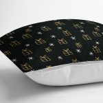 Siyah Zemin Üzerinde Gold Detaylı Hediye Paketi Çizimli Yastık Kırlent Kılıfı Realhomes