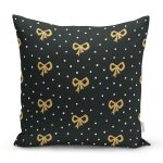 Siyah Zemin Üzerinde Gold Detaylı Fiyonk Çizimli Modern Yastık Kırlent Kılıfı Realhomes