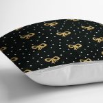Siyah Zemin Üzerinde Gold Detaylı Fiyonk Çizimli Modern Yastık Kırlent Kılıfı Realhomes