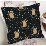 Siyah Zeminli Gold Renkli Çan Desenli Dijital Baskılı Modern Yastık Kırlent Kılıfı Realhomes