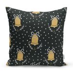 Siyah Zeminli Gold Renkli Çan Desenli Dijital Baskılı Modern Yastık Kırlent Kılıfı Realhomes