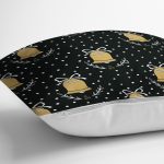 Siyah Zeminli Gold Renkli Çan Desenli Dijital Baskılı Modern Yastık Kırlent Kılıfı Realhomes