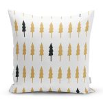 Beyaz Zemin Üzerinde Gold Detaylı Çamağacı Desenli Modern Yastık Kırlent Kılıfı Realhomes