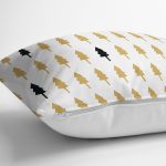 Beyaz Zemin Üzerinde Gold Detaylı Çamağacı Desenli Modern Yastık Kırlent Kılıfı Realhomes