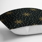 Siyah Zemin Üzerinde Gold Renkli Kartanesi Desenli Modern Yastık Kırlent Kılıfı Realhomes