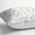 - 7721 - Realhomes Beyaz Zemin Üzerinde Gold Renkli Hediye Paketi Desenli Yastık Kırlent Kılıfı Realhomes