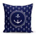 - 7725 - Realhomes Renkli Zemin Üzerinde Modern Çapa Desenli Yastık Kırlent Kılıfı Realhomes