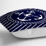 Renkli Zemin Üzerinde Çapa Desenli Dijital Baskılı Modern Yastık Kırlent Kılıfı Realhomes