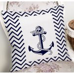 Beyaz Zemin Üzerinde Geometrik Çizimli Çapa Desenli Yastık Kırlent Kılıfı Realhomes