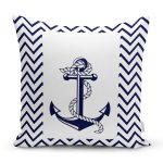 Beyaz Zemin Üzerinde Geometrik Çizimli Çapa Desenli Yastık Kırlent Kılıfı Realhomes