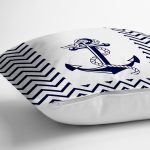 Beyaz Zemin Üzerinde Geometrik Çizimli Çapa Desenli Yastık Kırlent Kılıfı Realhomes