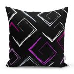 Siyah Zemin Üzerinde Renkli Geometrik Desenli Dijital Baskılı Modern Yastık Kılıfı Realhomes
