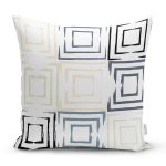 - 7746 - Realhomes Beyaz Zemin Üzerinde Renkli Geometrik Şekilli Dijital Baskılı Modern Yastık Kılıfı Realhomes