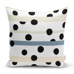 Beyaz Zemin Üzerinde Puantiye Desenli Dijital Baskılı Modern Yastık Kırlent Kılıfı Realhomes