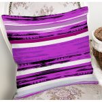 - 7756 - Realhomes  Beyaz Zemin Üzerinde Mor Renkli Soyut Desenli Dijital Baskılı Modern Yastık Kılıfı Realhomes