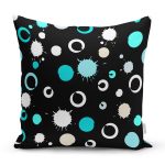 Siyah Zeminli Renkli Puantiyeli Dijital Baskılı Modern Yastık Kırlent Kılıfı Realhomes