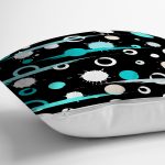 - 7765 - Realhomes  Siyah Zeminli Renkli Puantiyeli Dijital Baskılı Modern Yastık Kırlent Kılıfı Realhomes