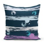 - 7772 - Realhomes  Siyah Zemin Üzerinde Modern Çizgili Renkli Puantiyeli Yastık Kırlent Kılıfı Realhomes