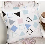 Beyaz Zemin Üzerinde Renkli Geometrik Desenli Dijital Baskılı Modern Yastık Kılıfı Realhomes