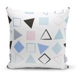 Beyaz Zemin Üzerinde Renkli Geometrik Desenli Dijital Baskılı Modern Yastık Kılıfı Realhomes
