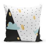 - 7780 - Realhomes Beyaz Zemin Üzerinde Gold Detaylı Modern Manzara Desenli Yastık Kırlent Kılıfı Realhomes