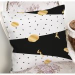 - 7783 - Realhomes Beyaz Zemin Üzerinde Gold Detaylı Siyah Puantiye Desenli Yastık Kırlent Kılıfı Realhomes