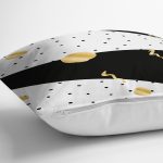 - 7783 - Realhomes Beyaz Zemin Üzerinde Gold Detaylı Siyah Puantiye Desenli Yastık Kırlent Kılıfı Realhomes