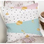 - 7784 - Realhomes  Beyaz Zemin Üzerinde Gold Detaylı Renkli Puantiye Desenli Yastık Kırlent Kılıfı Realhomes