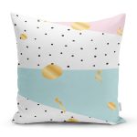 - 7784 - Realhomes  Beyaz Zemin Üzerinde Gold Detaylı Renkli Puantiye Desenli Yastık Kırlent Kılıfı Realhomes