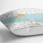 - 7784 - Realhomes  Beyaz Zemin Üzerinde Gold Detaylı Renkli Puantiye Desenli Yastık Kırlent Kılıfı Realhomes